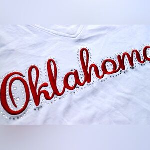 Oklahoma Sooners bling and rhinestone embroidered top, 3/4 length sleeves, large